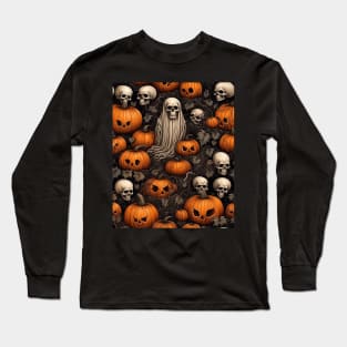 Halloween Ghost, Skulls And Creepy Pumpkin Patch Long Sleeve T-Shirt